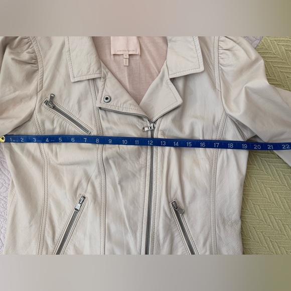 Rebecca Taylor ivory puff sleeve leather biker jacket size XL - Picture 9 of 15